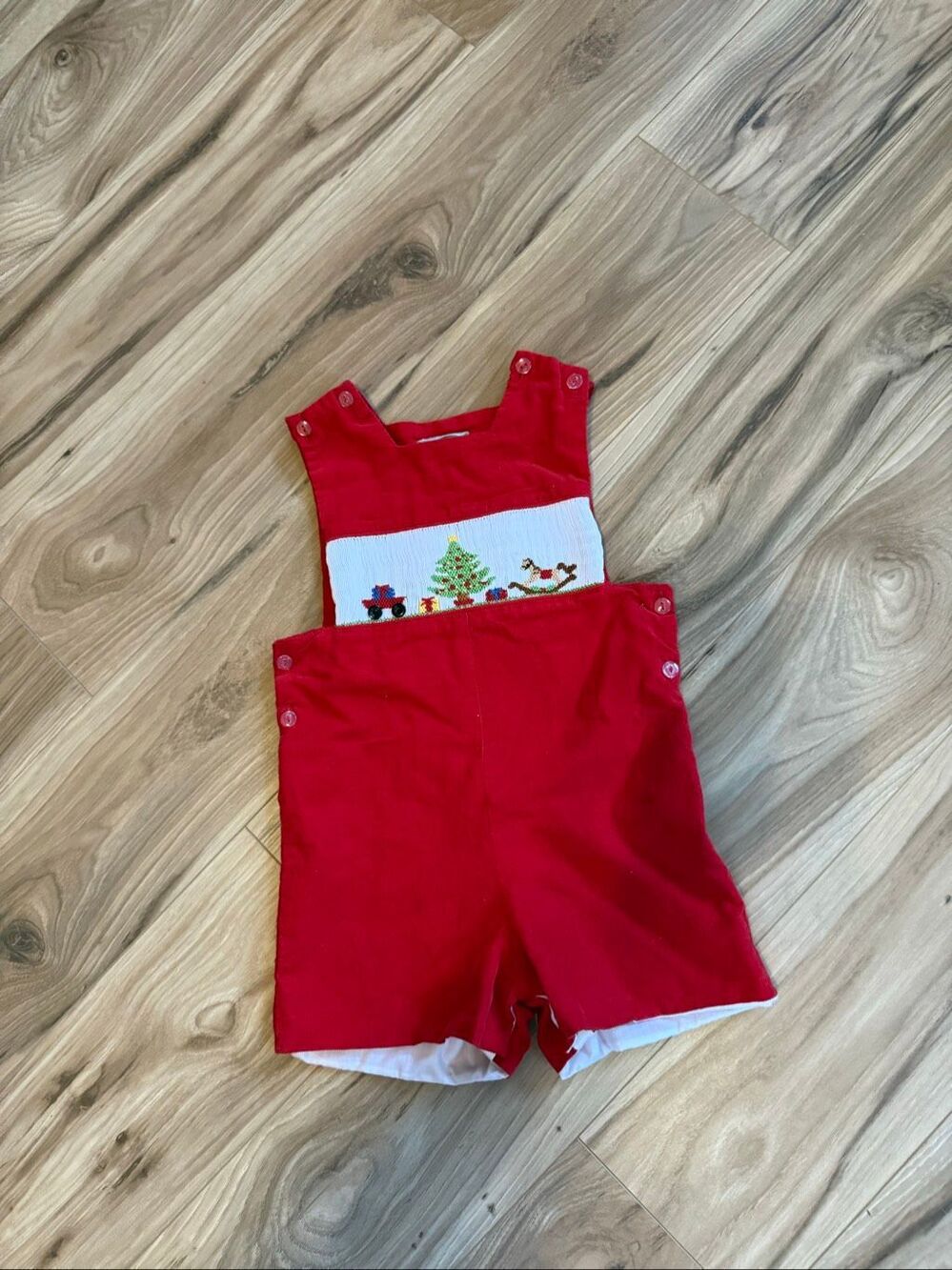 Vintage 90s Little Threads 24mo Embroidered Smocked Christmas Red Corduroy Rompe